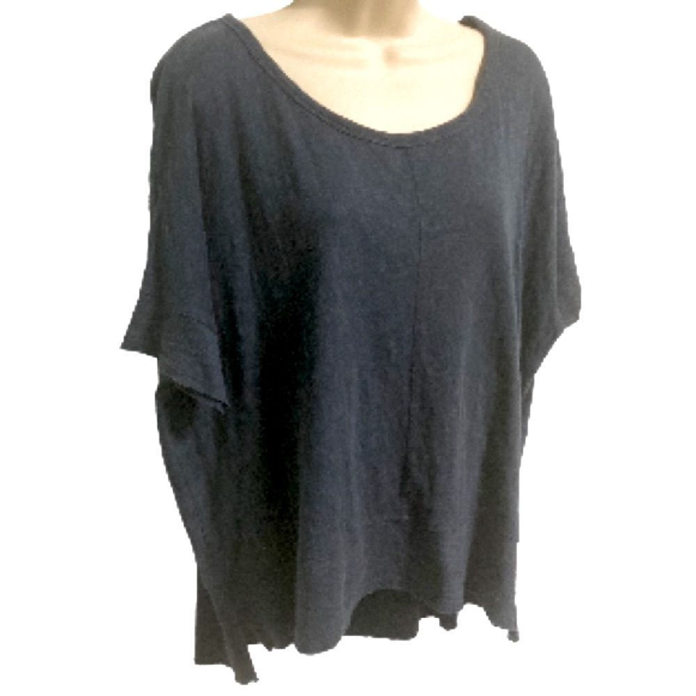 DKNY Blue Gray Grey Cotton Raw Edge High Low Sweater Womens Medium